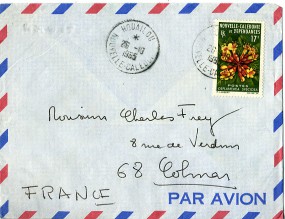 1965, 26.Okt., Lp.-Bf.m. EF. HOUAILOU NOUVELLE-CALEDONIE(Handstpl.) nach Frankreich. Por...