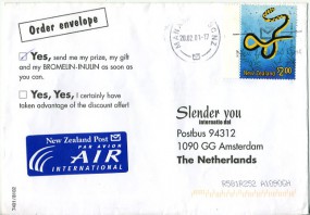 2001, 20.Feb., Lp.-Bf.m. EF. MANAR..SC NZ - NEW ZEALAND POST(undeutl.Masch.-Werbestpl.) ...