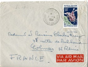 1964, 7.Apr., Lp.-Bf.m. EF. HOUAILOU NOUVELLE-CALEDONIE(Handstpl.) nach Frankreich. Port...