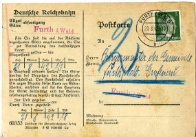 1942, 20.Aug., Kte. m. EF. FURTH I. WALD e(Handstpl.) nach Grafenau. Porto: RM 0.05(-). ...