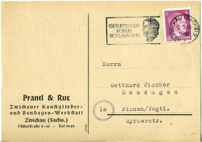 1945, 5.Jan., Kte. m. EF. (10) ZWICKAU (SACHS) 2. - GEBURTSSTADT ROBERT SCHUMANNS(Masch....