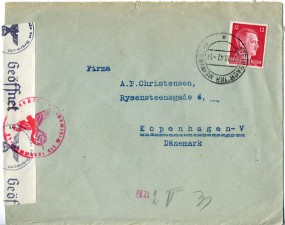 1942, 22.Okt., Bf.m. EF. STEINBACH (KR MEININGEN) a(Handstpl.) nach Dänemark. Porto: RM ...