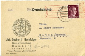 1941, 11.Okt., Kte. m. EF. BAMBERG 2 l(Handstpl.) in die Schweiz. Porto: RM 0.15. M. dt....