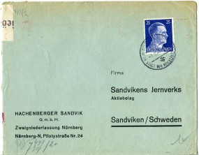 1941, 1.Sep., Bf.m. EF. NÜRNBERG. e DIE STADT DER REICHSPARTEITAGE(Handstpl.) nach Schwe...