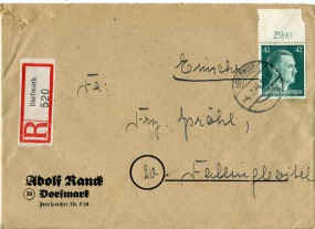 1944, 4.Dez., R-Bf.m. EF. DORFMARK a(Handstpl.) nach FALLINGBOSTEL -... Postlaufzeit: ...