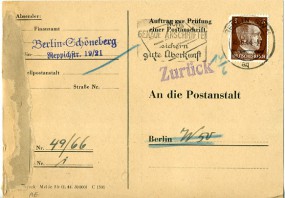 1944, 13.Jun., Anschriftenprüf-Kte. m. EF. BERLIN SW11 aq - NUR GENAUE ANSCHRIFTEN SICHER...