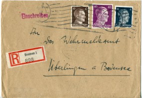 1942, 15.Jul., R-Bf.m. MiF. BREMEN 1 a(Rollerstpl.) nach ÜBERLINGEN (BODENSEE) d. Post...