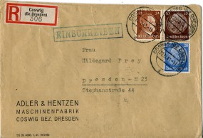 1941, 22.Dez., R-Bf.m. MiF. COSWIG (BZ. DRESDEN) d(Handstpl.) nach DRESDEN N23 d. Post...