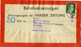 1943, 3.Jun., Zeitungs-Pn.-Vorderseite m. EF. FELDPOST d ---(Feldpost-Handstpl.) nach Du...