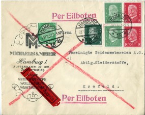 1932, 19.Dez., Eil-Bf.m. MiF. HAMBURG 18 *ab(Handstpl.) nach KREFELD 1 *i. Postlaufzei...