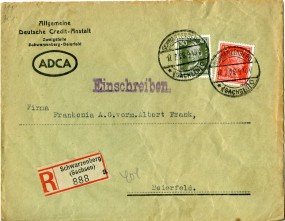 1928, 17.Jul., R-Bf.m. MiF. SCHWARZENBERG (SACHSEN) *c(Handstpl.) nach BEIERFELD... Po...