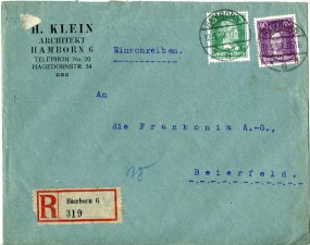 1928, 12.Jan., R-Bf.m. MiF. HAMBORN 6 *a(Handstpl.) nach Beierfeld. Porto: RM 0.45.