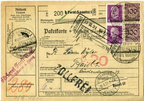 1931, 9.Mrz., Paketkte. m. MiF. FORST (LAUSITZ) 1 n - GRÖSSTE TUCHSTADT OSTDEUTSCHLANDS(...