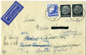 1938, 10.Dez., Lp.-Bf.m. MiF. BERLIN N4 p(Handstpl.) nach Düsseldorf. Porto: RM 0.17. Me...