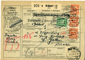 1926, 7.Jun., Paketkte. m. MiF. VELBERT (RL.) *d(Handstpl.) über DEUTSCHE KARTIERUNGS=S...