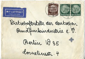 1933, 22.Feb., Lp.-Bf.m. MiF. KÖLN 3 f(Handstpl.) über BERLIN W9 *t nach Berlin W35. P...