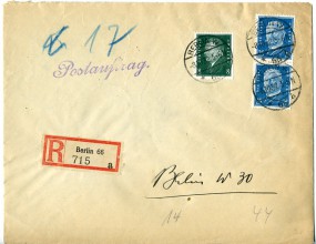 1932, 8.Okt., Postauftrag-R-Bf.m. MiF. BERLIN W66 *b(Handstpl.) nach BERLIN W30 **. Po...