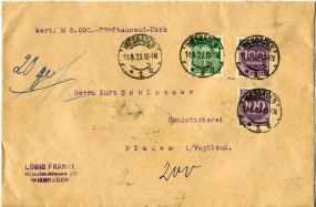 1923, 11.Jun., W-Bf.m. MiF. WIESBADEN 1 *n(Handstpl.) nach PLAUEN (VOGTLAND) 1 m. Post...
