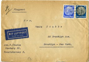 1941, 4.Feb., Lp.-Bf.m. MiF. HAMBURG 11.(Handstpl.) in die U.S.A. Porto: RM 1.05. M. dt....