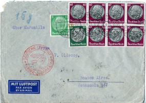 1935, 11.Sep., Lp.-Bf.m. MiF. WUPPERTAL-BARMEN 1 a(Handstpl.) nach BUENOS AIRES C.G. AR...