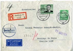 1939, 10.Aug., R-Lp.-Bf.m. MiF. HAMBURG 18 af(Handstpl.) nach SANTIAGO.. RECEPCION..(C...