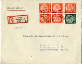 1939, 28.Aug., R-Bf.m. MiF. BERLIN-SCHÖNEBERG 5 h(Handstpl.) nach BERLIN W15 h. Postla...