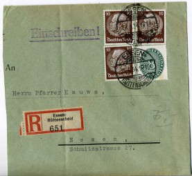 1934, 28.Apr., R-Bf.m. MiF. ESSEN-RÜTTENSCHEID a(Handstpl.) nach Essen. Porto: RM 0.38. ...