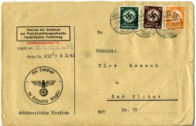 1942, 7.Mrz., ZU-Bf.m. MiF. OELSNITZ (VOGTL.) *.(Handstpl.) nach Bad Elster. Postlaufzei...