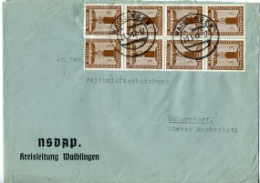 1942, 25.Mai , Bf.m. MeF. WAIBLINGEN(Handstpl.) nach Schorndorf. Porto: RM 0.24. Abs.: 