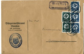 1935, 22.Nov., Bf.m. MiF. REUSTEN ÜBER HERRENBERG(Landpoststpl.) über HERRENBERG LAND ...