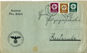 1938, 12.Nov., Bf.m. MiF. DIEZ d(Handstpl.) nach Karlsruhe. Porto: RM 0.24.