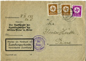 1941, 25.Aug., ZU-Bf.m. MiF. PEINE c(Handstpl.) nach Peine. Porto: RM 0.46.