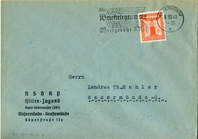 1940, 9.Okt., Bf.m. EF. WESERMÜNDE a - FÜR BRIEFTELEGRAMME WORTGEBÜHR 5 RPF(Masch.-Werbe...