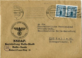 1944, 19.Okt., Bf.m. MeF. (10) HALLE (SAALE) 8 b - JUGEND AUF'S MEER!(Masch.-Werbestpl.)...