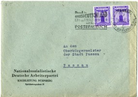 1943, 24.Dez., Bf.m. MeF. NÜRNBERG 2 d DIE STADT DER REICHSPARTEITAGE - ÜBERALL IN GROSSD...