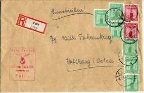 1943, 6.Jul., R-Bf.m. MiF. EUTIN d(Handstpl.) nach Haffkrug. Porto: RM 0.54. Drei 5Pfg.-...