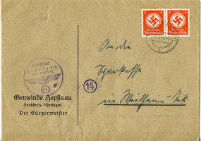 1944, 13.Mai , Bf.m. MeF. WEILHEIM (TECK) a(Handstpl.) nach Weilheim. Porto: RM 0.16.