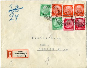 1934, 14.Mrz., Postauftrag-R-Bf.m. MiF. BERLIN-CHARLOTTENBURG 2 az(Handstpl.) nach BERL...