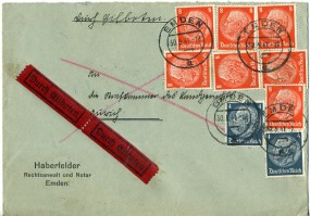 1941, 30.Mai , Eil-Bf.m. MiF. EMDEN a(Handstpl.) nach AURICH b. Postlaufzeit: 1 Tag. P...