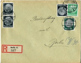 1935, 9.Dez., Postauftrag-R-Bf.m. MiF. BERLIN SW61 *d(Handstpl.) nach BERLIN W30 **. P...