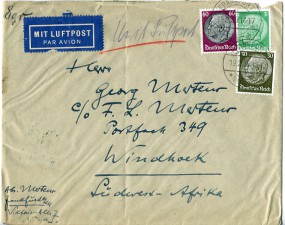1935, 19.Feb., Lp.-Bf.m. MiF. FRANKFURT (MAIN) 7 *b(Handstpl.) nach WINDHOEK LUGPOS(Sü...