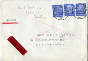 1938, 24.Apr., Eil-Bf.m. MeF. BERLIN SW11 am(Handstpl.) über ZÜRICH 1 VIII EILZUSTELLUN...