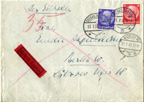 1933, 21.Jul., Eil-Bf.m. MiF. SEEBAD BANSIN *c*(Handstpl.) nach BERLIN W9 *a. Postlauf...