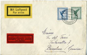 1930, 1.Mai , Lp.-Bf.m. MiF. BÖBLINGEN FLUGHAFEN **(Handstpl.) nach BARCELONA 8(Spanie...