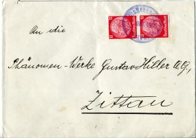 1938, 31.Okt., Bf.m. MeF. MAFFERSDORF SUDETENGAU(bl. Handstpl.) nach Zittau. Porto: RM 0...