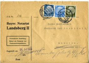 1934, 23.Jul., ZU-Bf.m. MiF. LANDSBERG (LECH) a(Handstpl.) nach München. Postlaufzeit: 2...