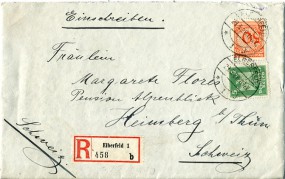 1926, 29.Mrz., R-Bf.m. MiF. ELBERFELD 1 *y(Handstpl.) nach HEIMBERG(Schweiz). Postlauf...