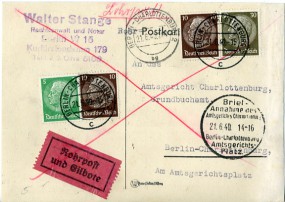 1940, 21.Jun., Rohrpost-Eil-Kte. m. MiF. BERLIN-CHARLOTTENBURG 2 c(Handstpl.) nach BERL...