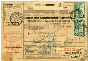 1934, 24.Aug., Paketkte. m. MiF. RATHENOW **d(Handstpl.) über KÖLN-DEUTZ 1 c nach Groß...