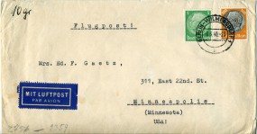 1940, 6.Jun., Lp.-Bf.m. MiF. BERLIN-WILMERSDORF 1 u(Handstpl.) in die U.S.A. Porto: RM 1...